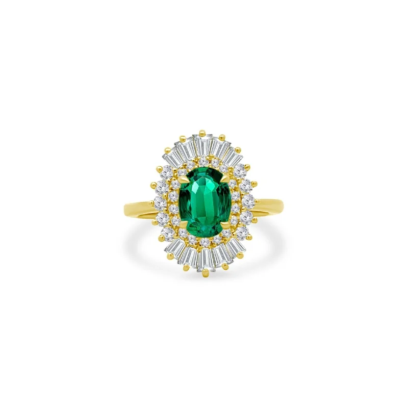 Women's rings gentle-style-1.43ct Emerald Sunburst Ring