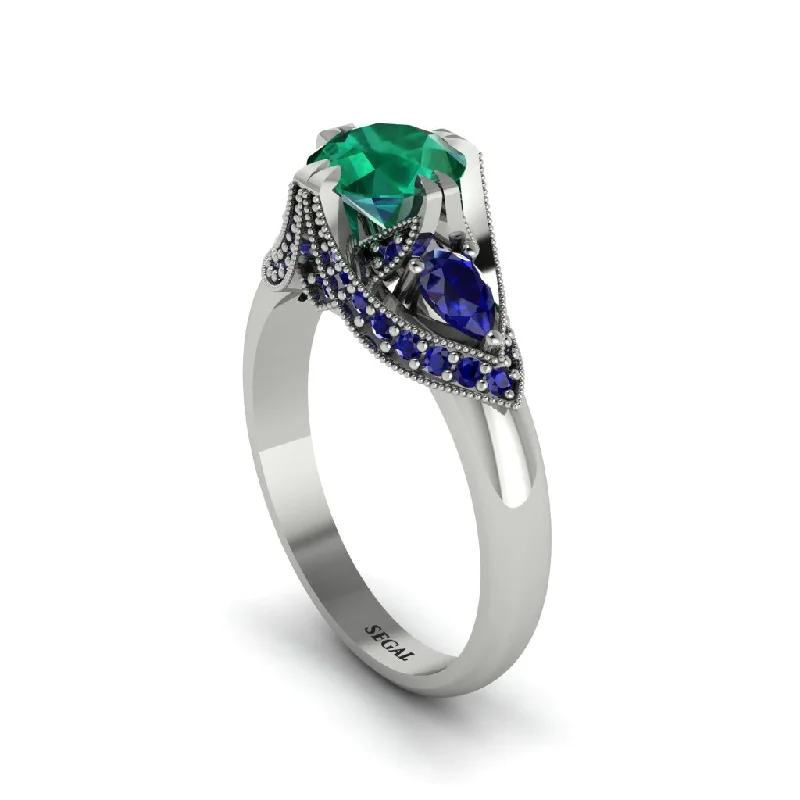 Women's engagement rings modern-stone-Emerald Vintage Round Cut Engagement Ring - Kali No. 66