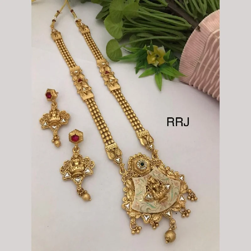 Women's necklaces striking-accent-FS Collection Gold Plated Kundan Stone And Meenakari Temple Necklace Set