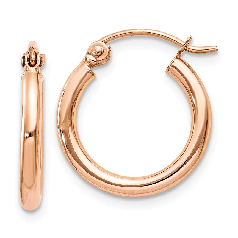 Women's earrings sophisticated-2mm x 15mm 14k Rose Gold Round Tube Hoop Earrings