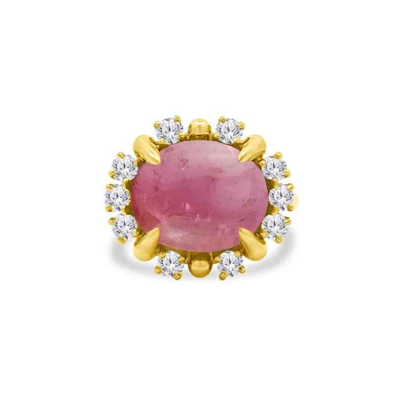 Women's rings refined-silver-Cabochon Pink Tourmaline & Diamond Halo Ring