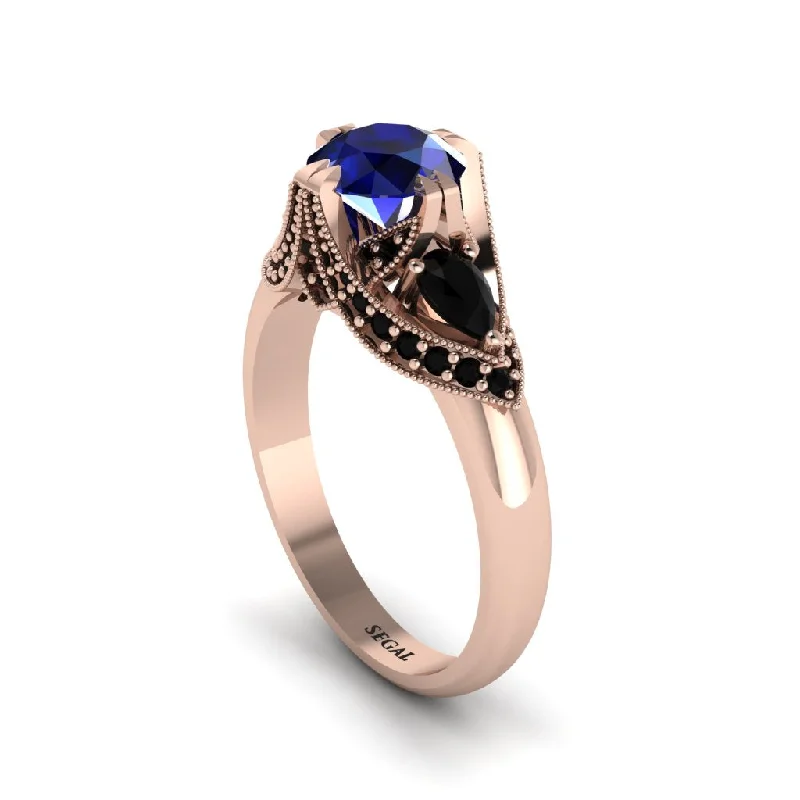 Women's engagement rings artistic-stone-Sapphire Vintage Round Cut Engagement Ring - Kali No. 44