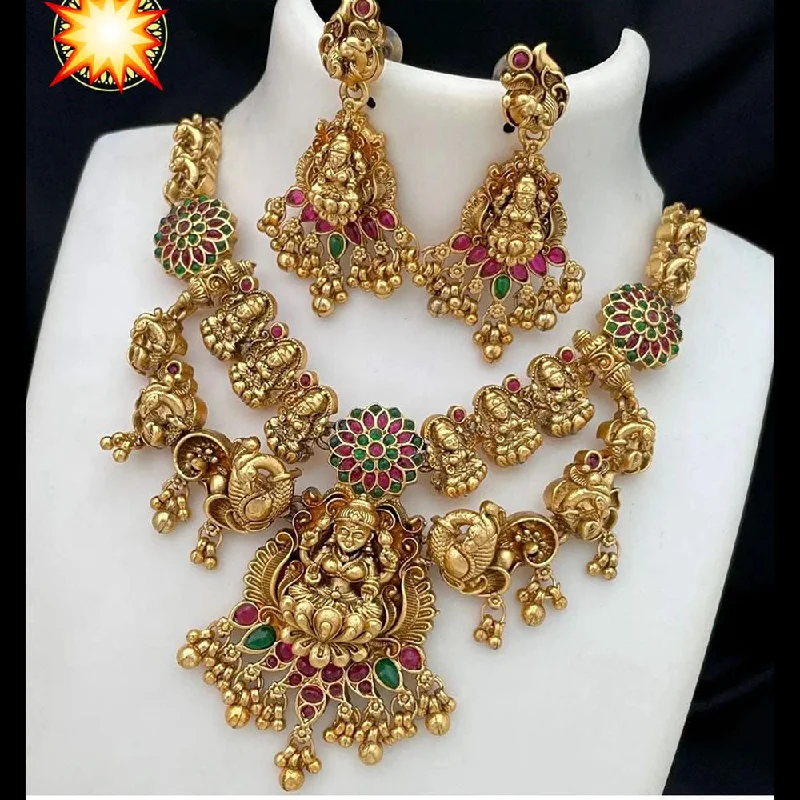 Women's necklaces radiant-stone-Manisha Jewellery Gold Plated Pota Stone Temple Necklace Set