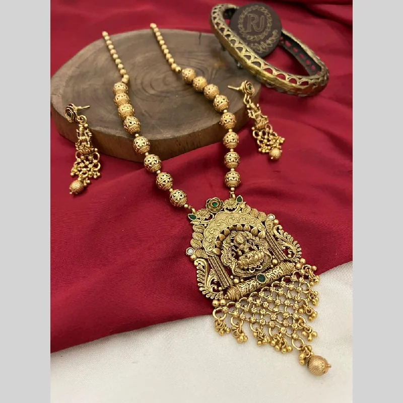 Women's necklaces fine-chic-FS Collection Gold Plated Pota Stone And Pearls Temple Long Necklace Set