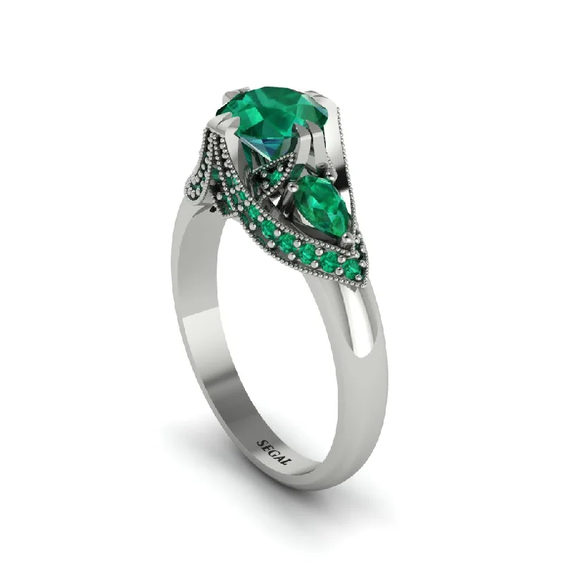 Women's engagement rings vintage-lux-Emerald Vintage Round Cut Engagement Ring - Kali No. 21