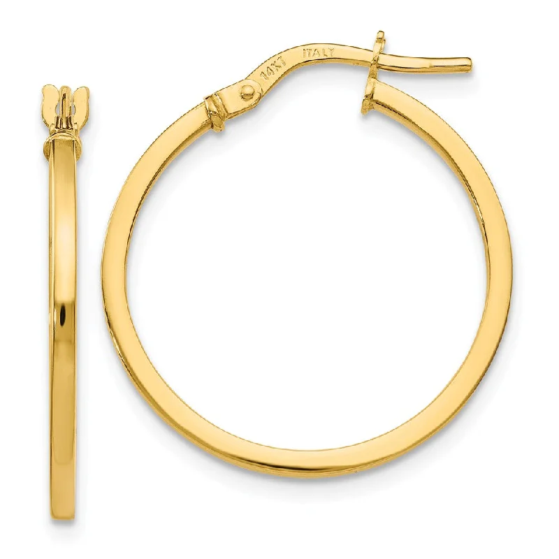 Women's earrings rare-stone-14K Yellow Gold Square Tube Round Hoop Earrings, 1.5 x 22mm (7/8 Inch)