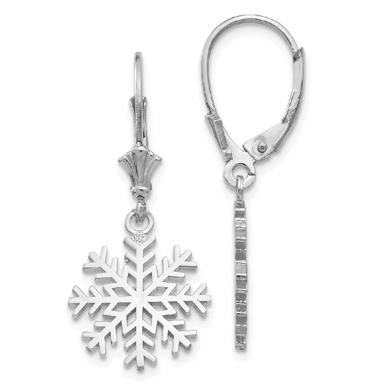 Women's earrings fine-gold-14k White Gold 3-D Snowflake Leverback Earrings