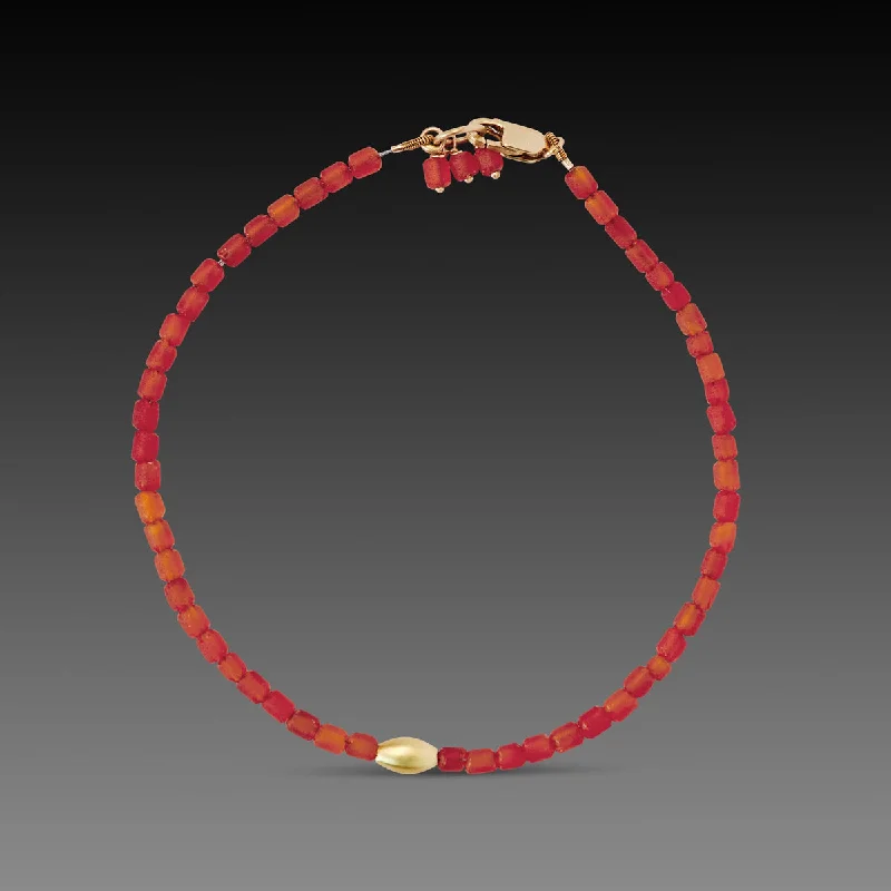 Women's bracelets fine-gold-cuff-Carnelian Bracelet with Gold Rice Bead