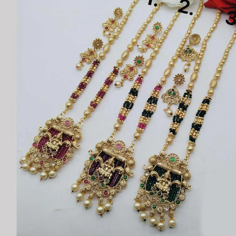 Women's necklaces creative-chain-FS Collection Gold Plated Temple Long Necklace Set (1 Piece Only Assorted Design)