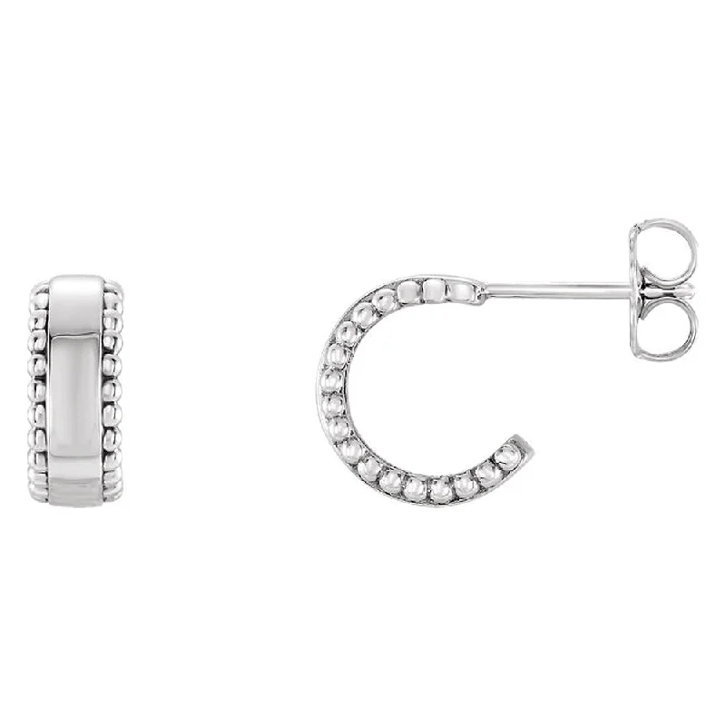 Women's earrings striking-design-4mm x 10mm (3/8 Inch) 14k White Gold Small Beaded J-Hoop Earrings