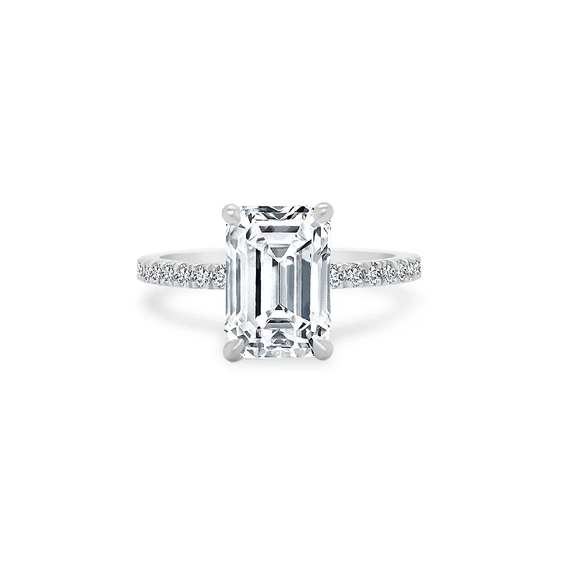 Women's rings baroque-Emerald Cut Solitaire on Diamond Band