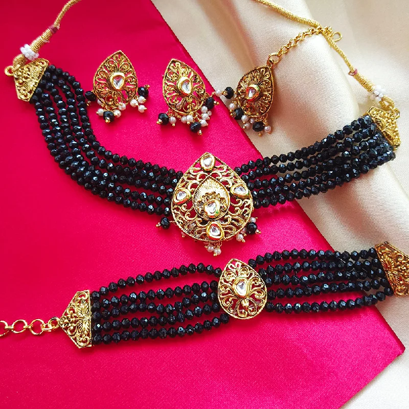 Women's necklaces fine-gemstone-Darshana Jewels Gold Plated Crystal Choker Necklace Set