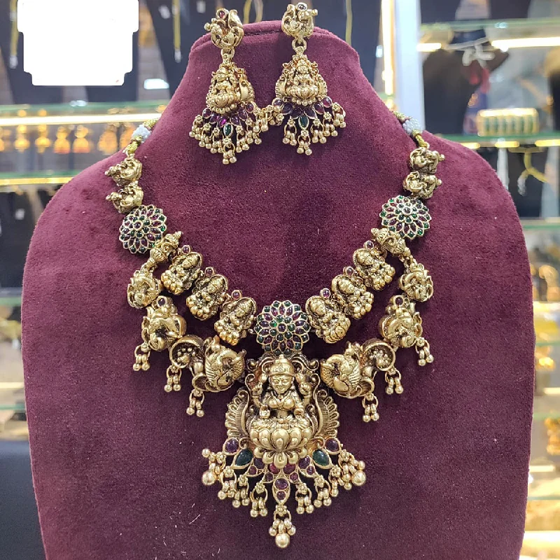 Women's necklaces slim-profile-Manisha Jewellery Gold Plated Pota Stone Temple Necklace Set