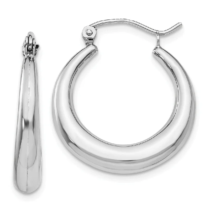 Women's earrings artisan-finish-4mm x 20mm Polished 14k White Gold Tapered Puffed Round Hoop Earrings