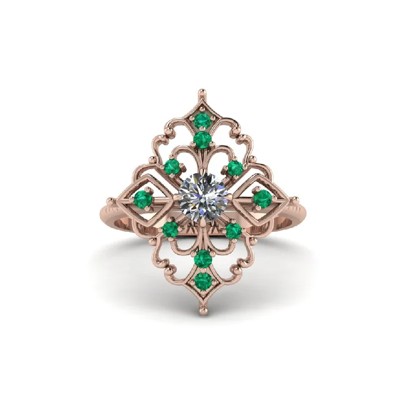 Women's engagement rings delicate-style-Emerald Royal Filigree Cluster Engagement Ring - Zinnia No. 17