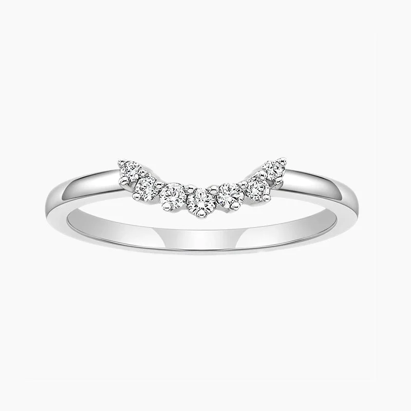 Women's engagement rings hand-set-Crown and Round Cut Stackable CZ Curved Engagement Rings