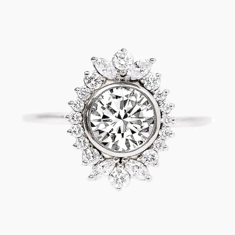 Women's engagement rings radiant-silver-Round Lace Vintage Engagement Ring in Sterling Silver