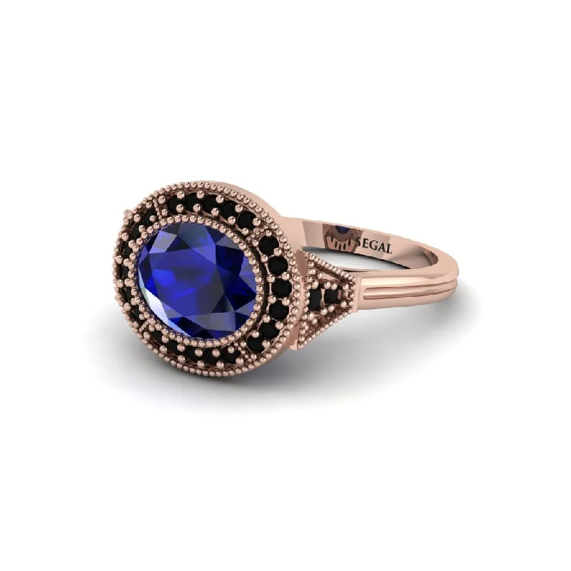 Women's engagement rings artisan-band-Oval Cut Sapphire Milgrain Halo Engagement Ring - Alexandria No. 44