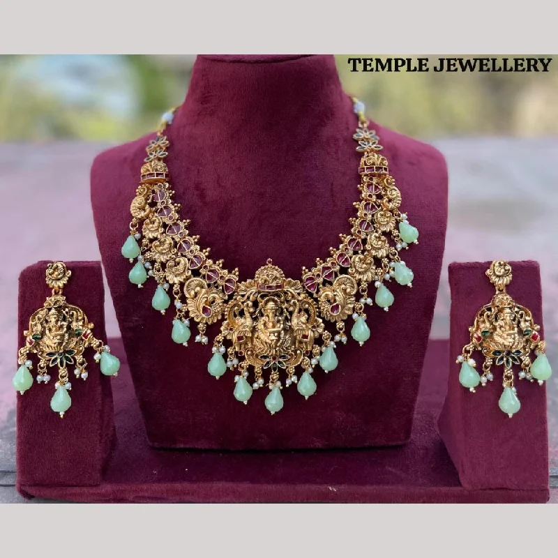 Women's necklaces slim-profile-FS Collection Gold Plated Meenakari Temple Necklace Set