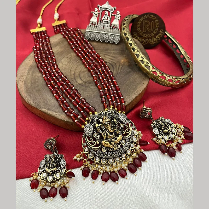 Women's necklaces refined-gold-FS Collection 2 Tone Plated Austrian Stone And Beads Temple Long Necklace Set