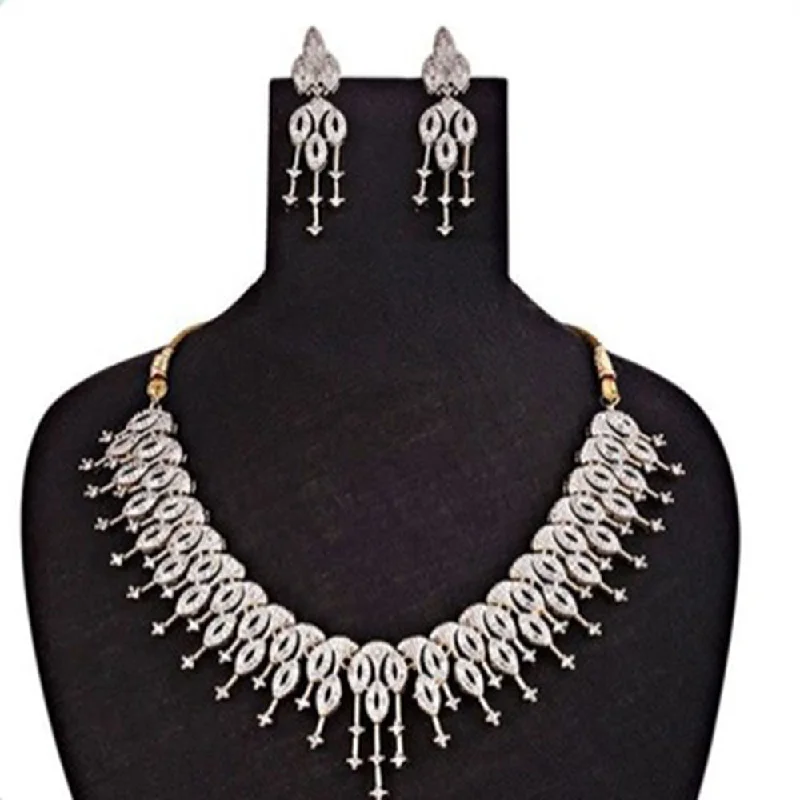 Women's necklaces refined-silver-Beeji Creations Silver Plated American Diamonds Necklace Set