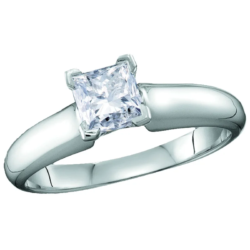 Women's engagement rings celebration-gem-Signature Certificate 1 CTW Princess Cut Diamond Solitaire Engagement Ring in 14KT White Gold