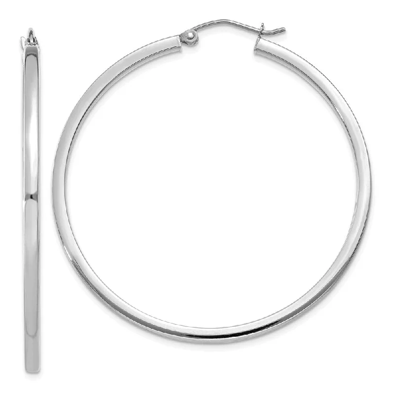 Women's earrings high-silver-2mm, 14k White Gold Square Tube Round Hoop Earrings, 45mm (1 3/4 Inch)