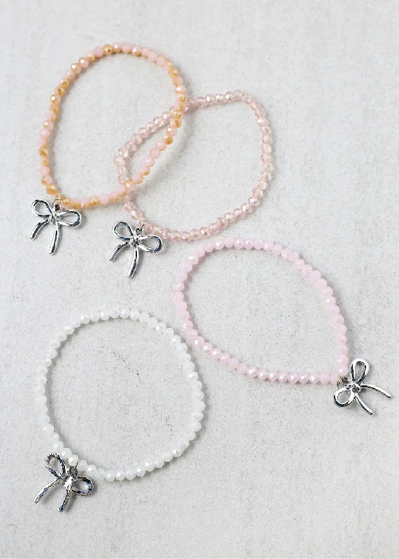 Women's bracelets refined-blush-Bow Charm Beaded Bracelet