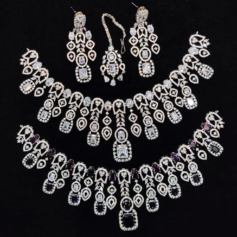 Women's necklaces fine-rose-Kavita Art Silver Plated American Diamond Necklace Set