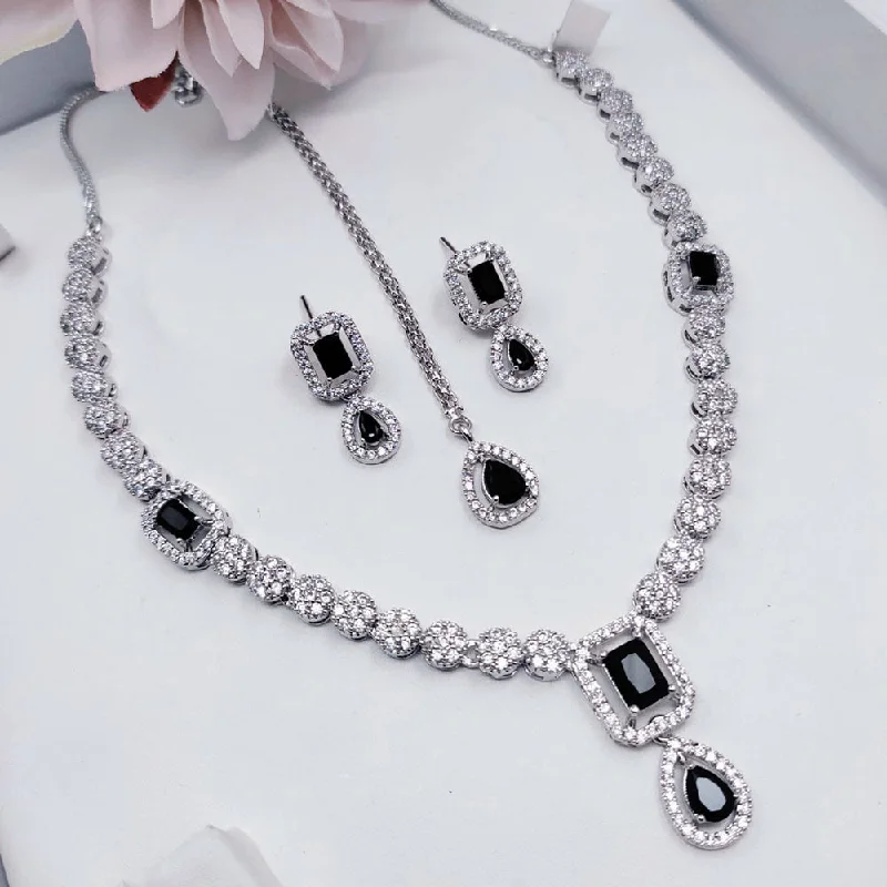 Women's necklaces chic-gift-Kavita Art Silver Plated American Diamond Necklace Set