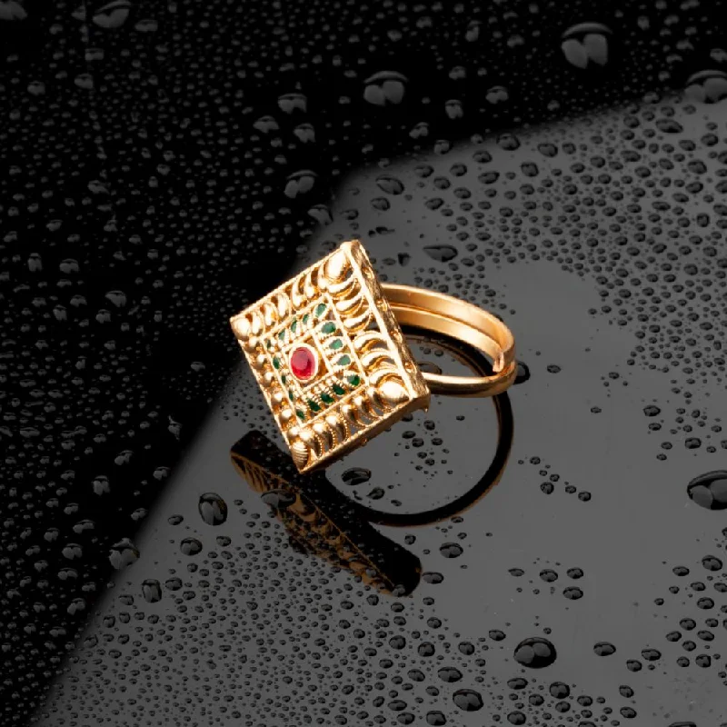 Women's rings fine-rose-ChicCharm Jewellery Brass Gold Plated Synthetic Stone And Meenakari Rings