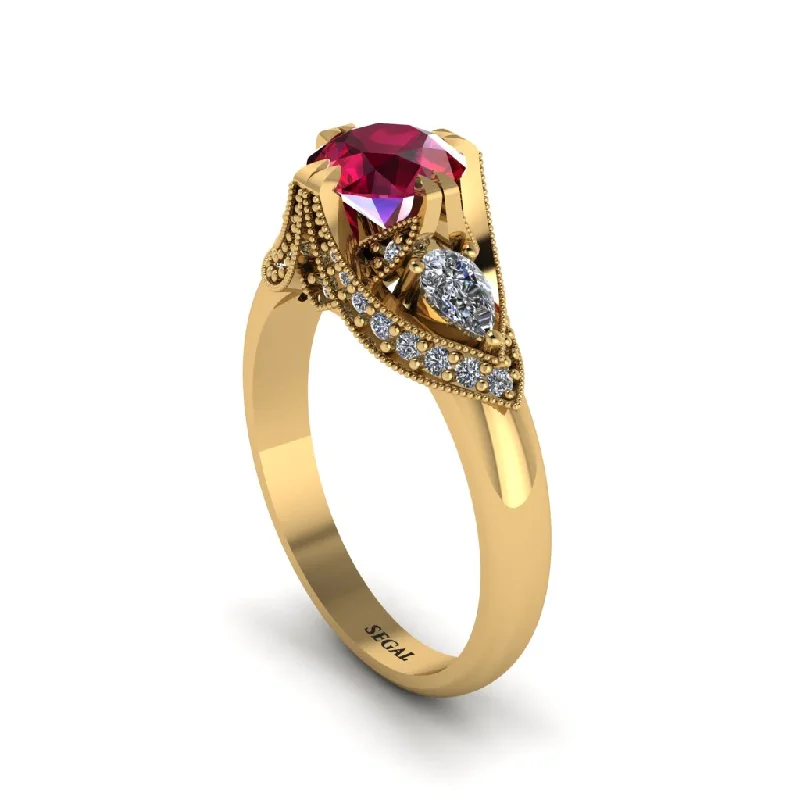 Women's engagement rings modern-stone-Ruby Vintage Round Cut Engagement Ring - Kali No. 10