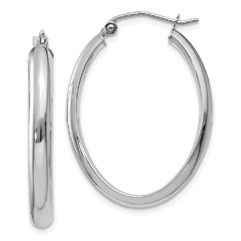 Women's earrings striking-gem-3.5mm x 32mm Polished 14k White Gold Domed Oval Hoop Earrings