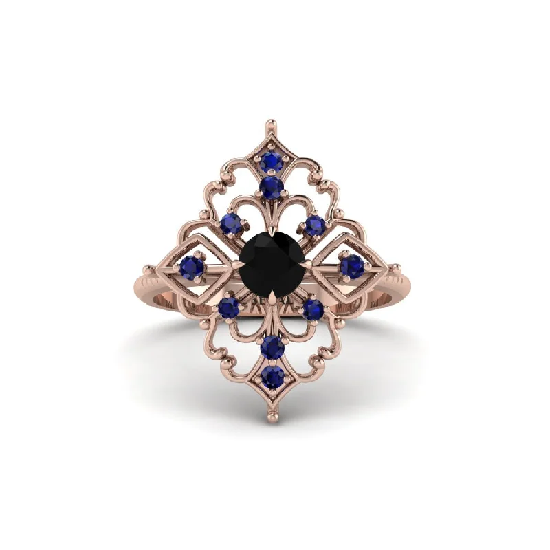 Women's engagement rings contoured-Sapphire Royal Filigree Cluster Engagement Ring - Zinnia No. 68