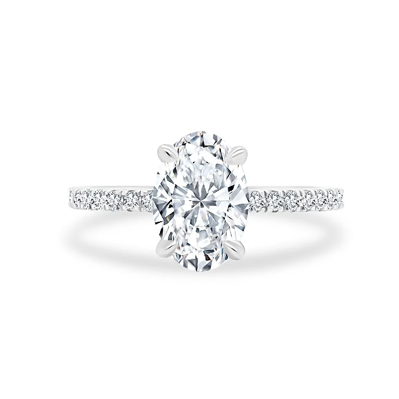 Women's rings tiered-Oval Cut Solitaire on Diamond Band