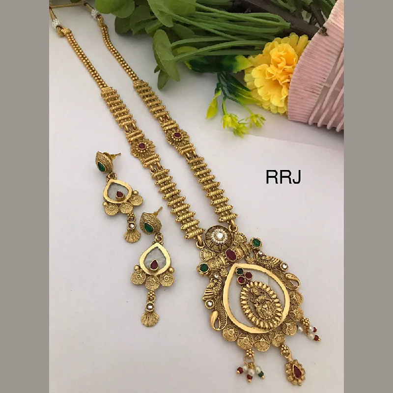 Women's necklaces gentle-gem-FS Collection Gold Plated Pota Stone Temple Necklace Set