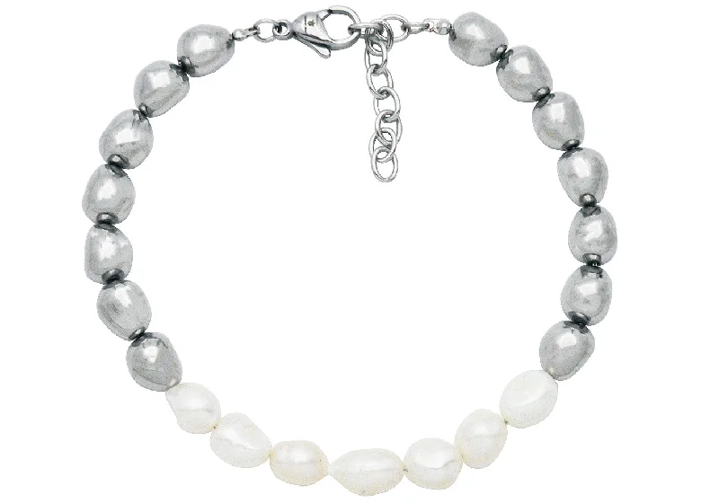 Women's bracelets evening-chic-Men's 6mm Baroque Pearl Stainless Steel Bracelet