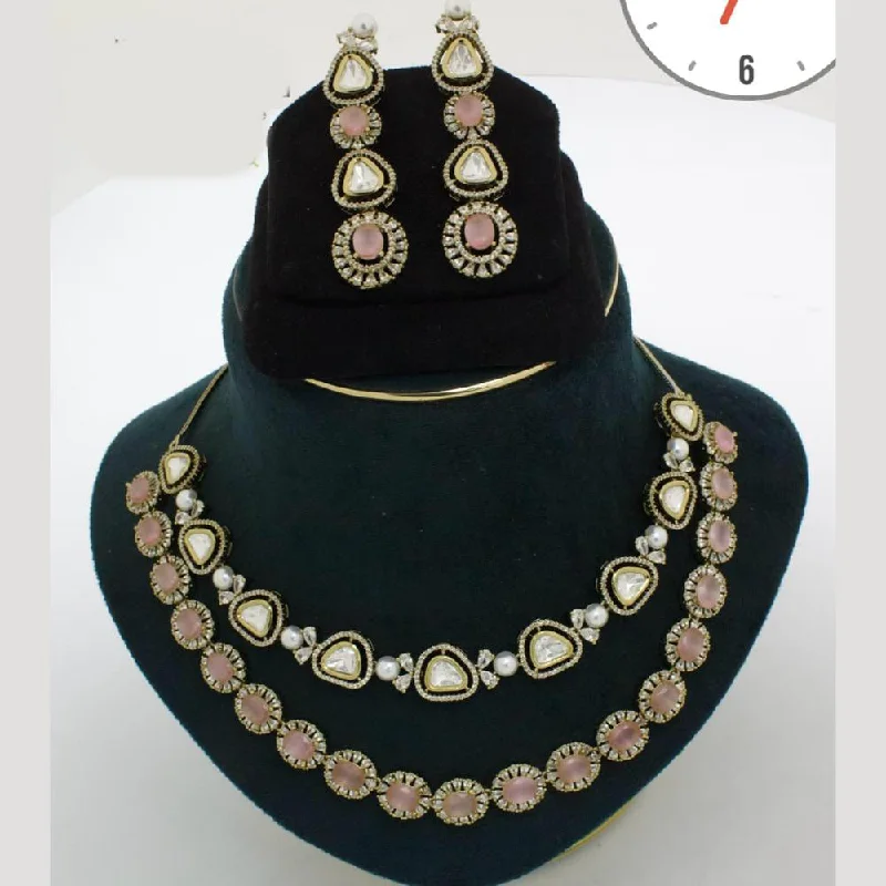 Women's necklaces contemporary-gem-Manisha Jewellery Gold Plated American Diamond Necklace Set