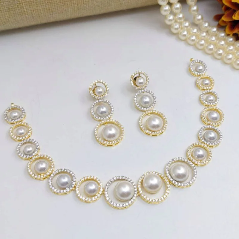 Women's necklaces rare-design-Aamrapali Gold Plated American Diamond And Beads Necklace Set