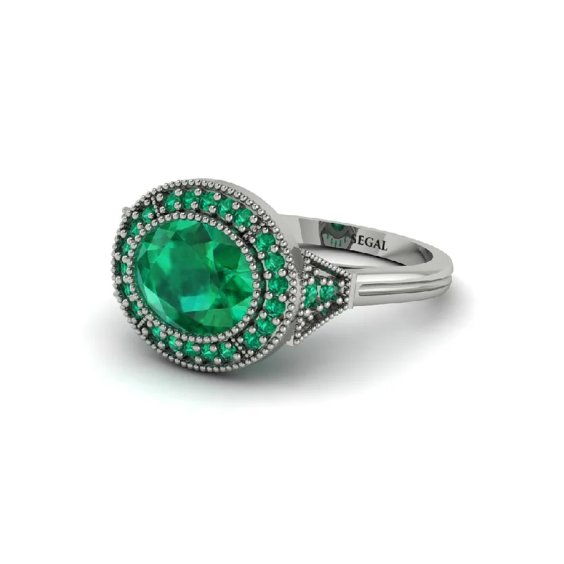 Women's engagement rings proposal-ready-Oval Cut Emerald Milgrain Halo Engagement Ring - Alexandria No. 21