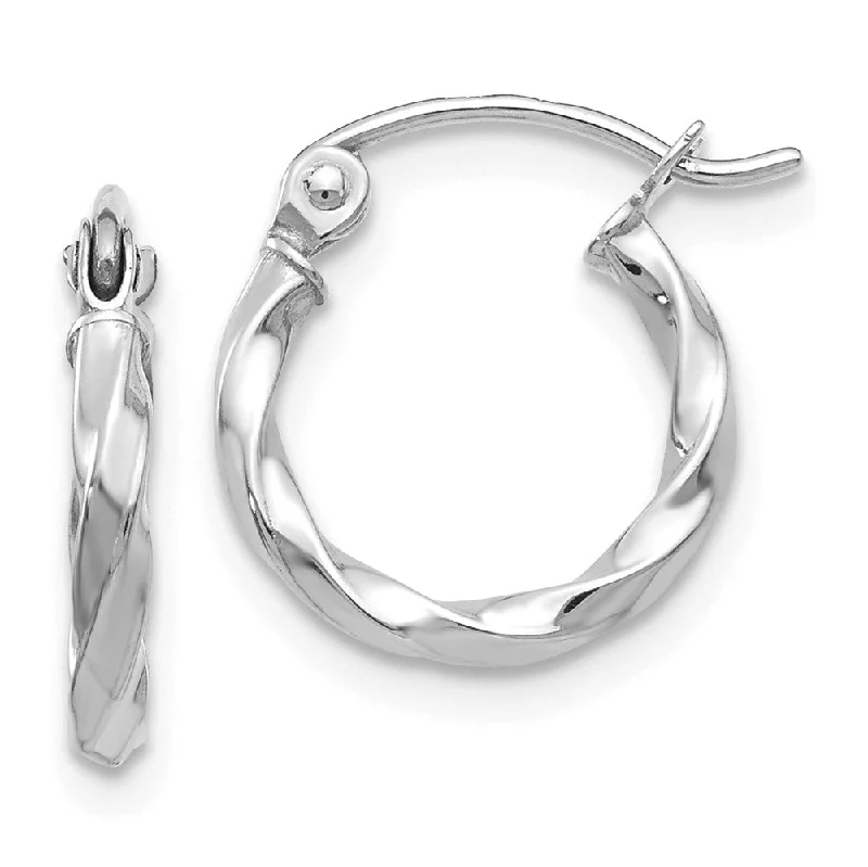 Women's earrings love-stone-2mm, Twisted 14k White Gold Round Hoop Earrings, 12mm (7/16 Inch)