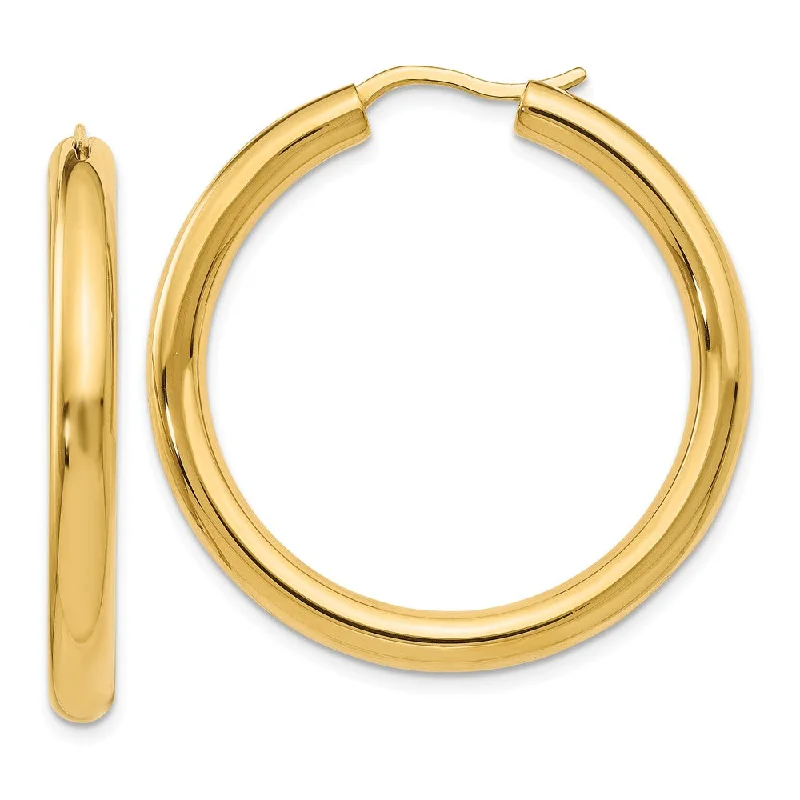 Women's earrings yellow-gold-3.5mm Round Tube Hoop Earrings in Yellow Gold Tone Plated Silver, 33mm