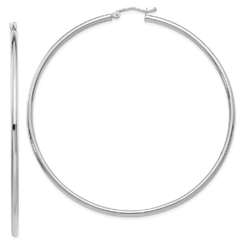 Women's earrings multi-drop-2.5mm, 14k White Gold Classic Round Hoop Earrings, 65mm (2 1/2 Inch)