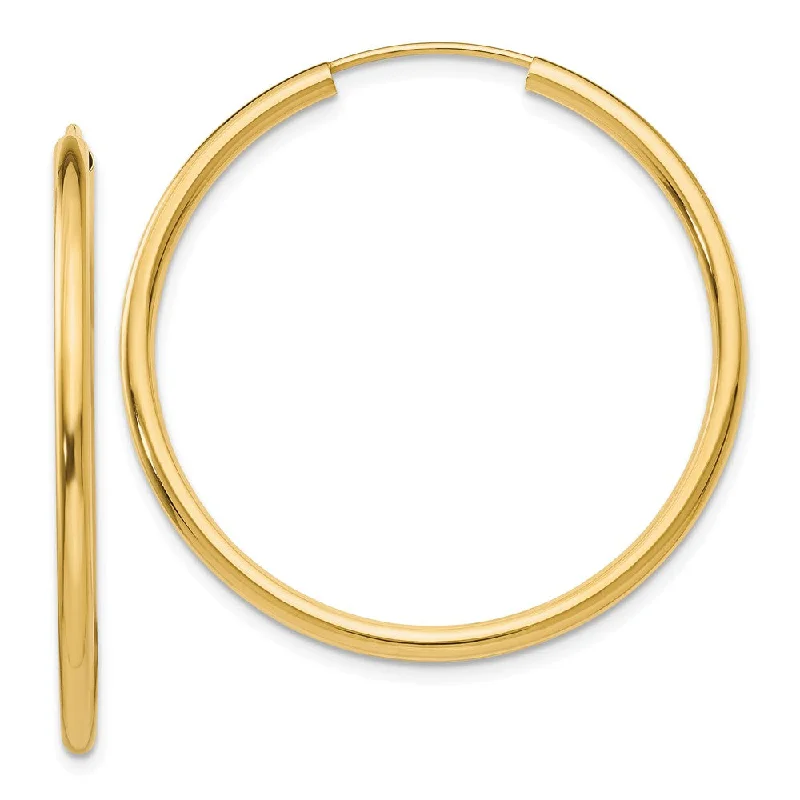 Women's earrings creative-drop-2mm x 35mm 14k Yellow Gold Polished Round Endless Hoop Earrings