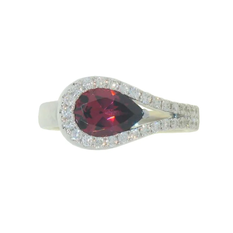 Women's rings arched-Garnet & Diamond Lasso Ring