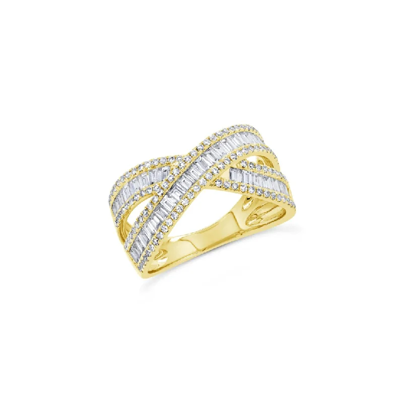 Women's rings gentle-chic-Baguette Diamond Cross Over Ring