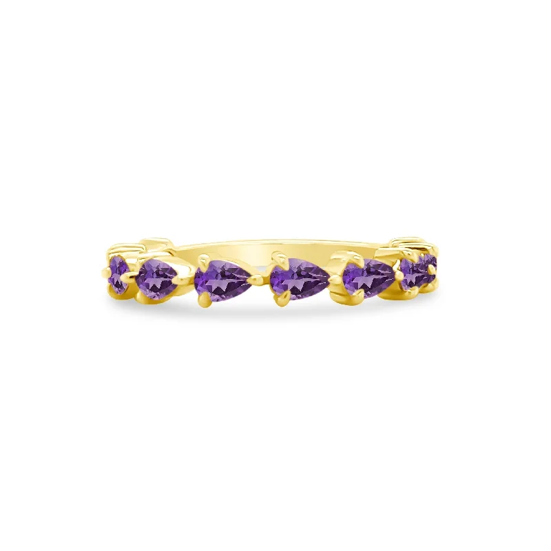 Women's rings fine-stone-Large Amethyst Chasing Pear Band