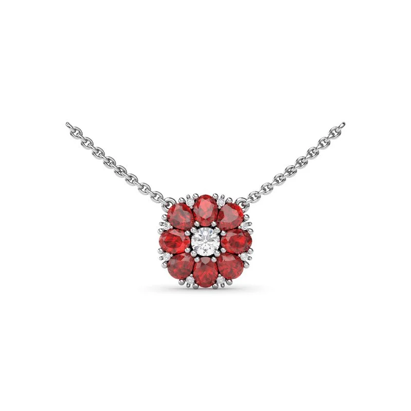 Women's necklaces fine-classic-Ruby Flower Cluster Necklace N1873R