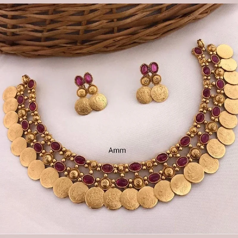 Women's necklaces refined-blush-Lucentarts Jewellery Gold Plated Pota Stone And Temple Necklace Set