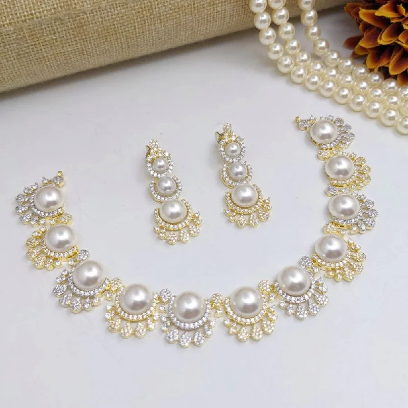 Women's necklaces striking-chic-Aamrapali Gold Plated American Diamond And Beads Necklace Set